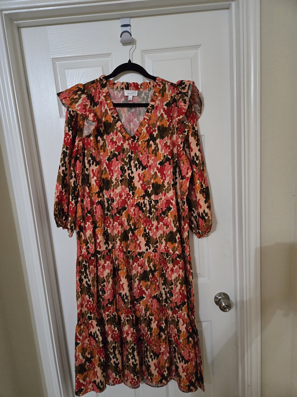 Mud Pie Pink Multi Floral Ruffled Sleeve Midi Dress